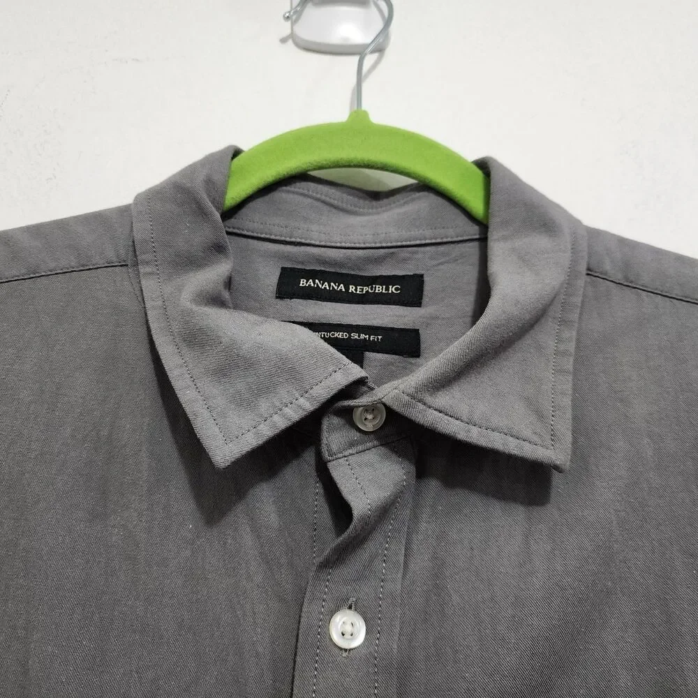 Banana Republic Untucked Slim Fit Shirt XL Long Sleeve Gray Cotton Button-up